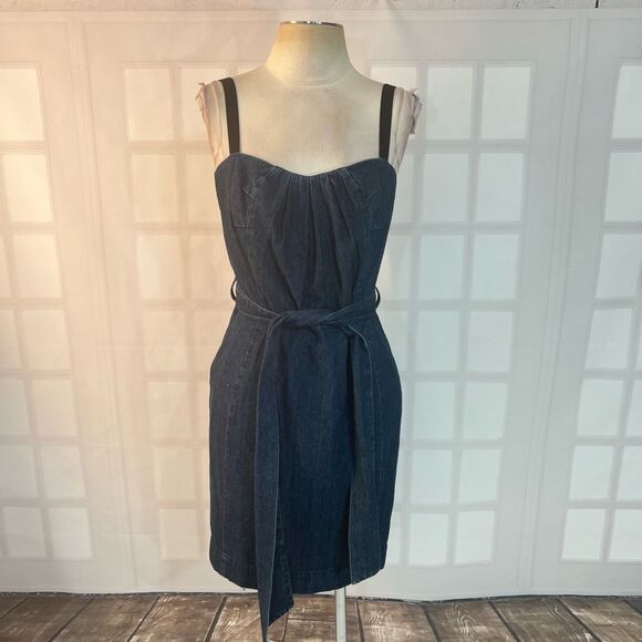 DKNY Blue Denim Belted Mini Pleated Sleeveless Jumper Dress Size Medium - Picture 1 of 10